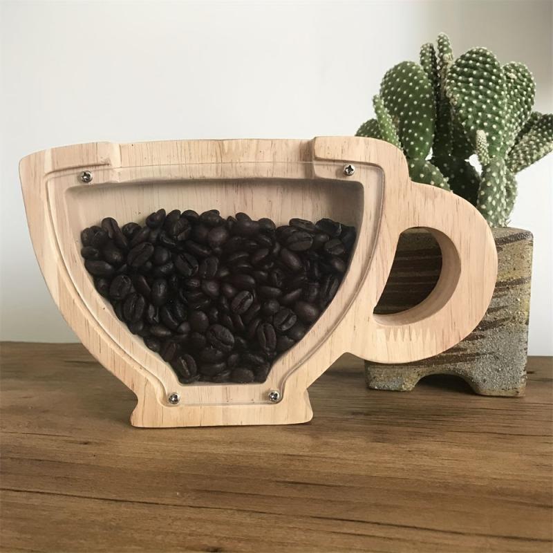 Wooden Coffee Display Jar Transparent Window for Kitchen Counter