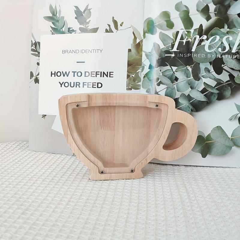 Wooden Coffee Display Jar Transparent Window for Kitchen Counter