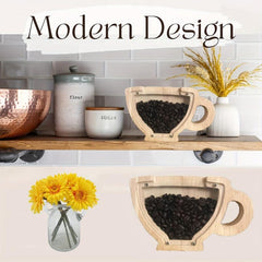 Wooden Coffee Display Jar Transparent Window for Kitchen Counter