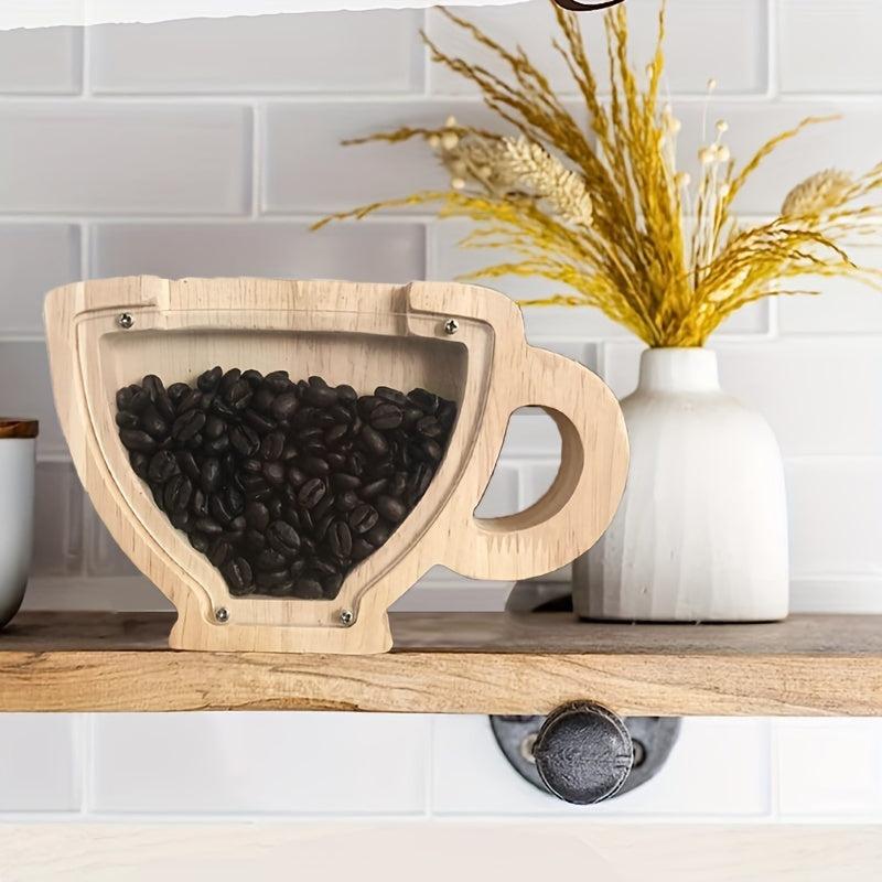 Wooden Coffee Display Jar Transparent Window for Kitchen Counter