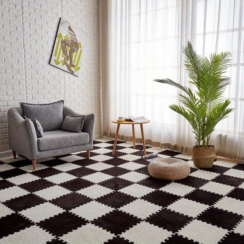 12pcs Plush Puzzle Foam Floor Mat Square Interlocking Carpet Fluffy Area Rug