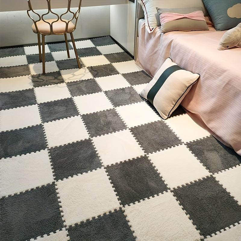 12pcs Plush Puzzle Foam Floor Mat Square Interlocking Carpet Fluffy Area Rug