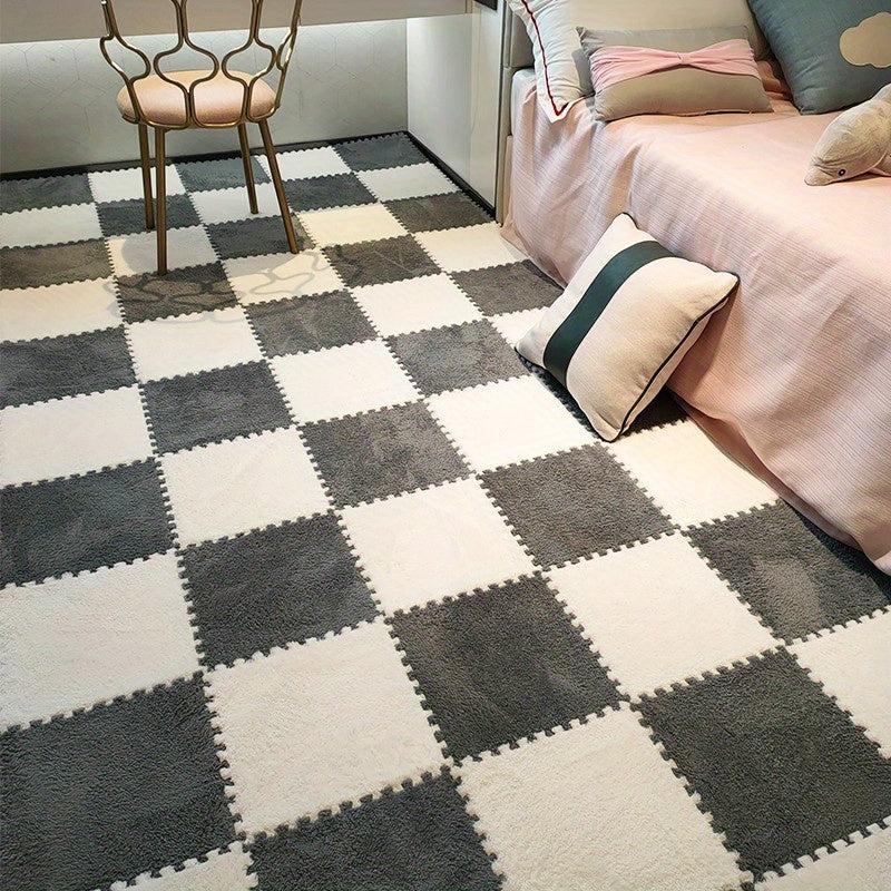 12pcs Plush Puzzle Foam Floor Mat Square Interlocking Carpet Fluffy Area Rug