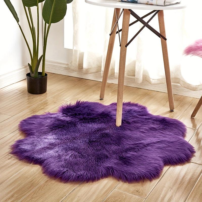 Soft Plush Flower Shaped Faux Sheepskin Area Rug for Bedroom Sofa Nurser