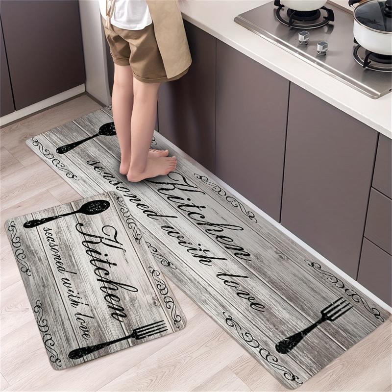 Vintage Kitchen Print Fluffy Mat Non-slip Waterproof Floor Mat