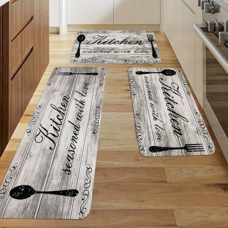 Vintage Kitchen Print Fluffy Mat Non-slip Waterproof Floor Mat