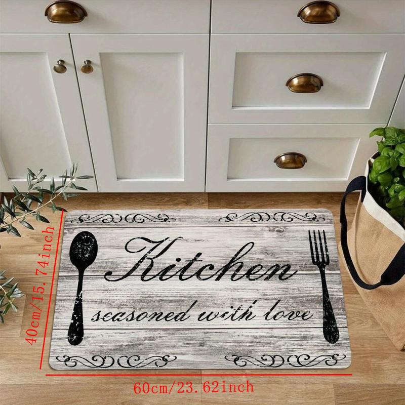 Vintage Kitchen Print Fluffy Mat Non-slip Waterproof Floor Mat