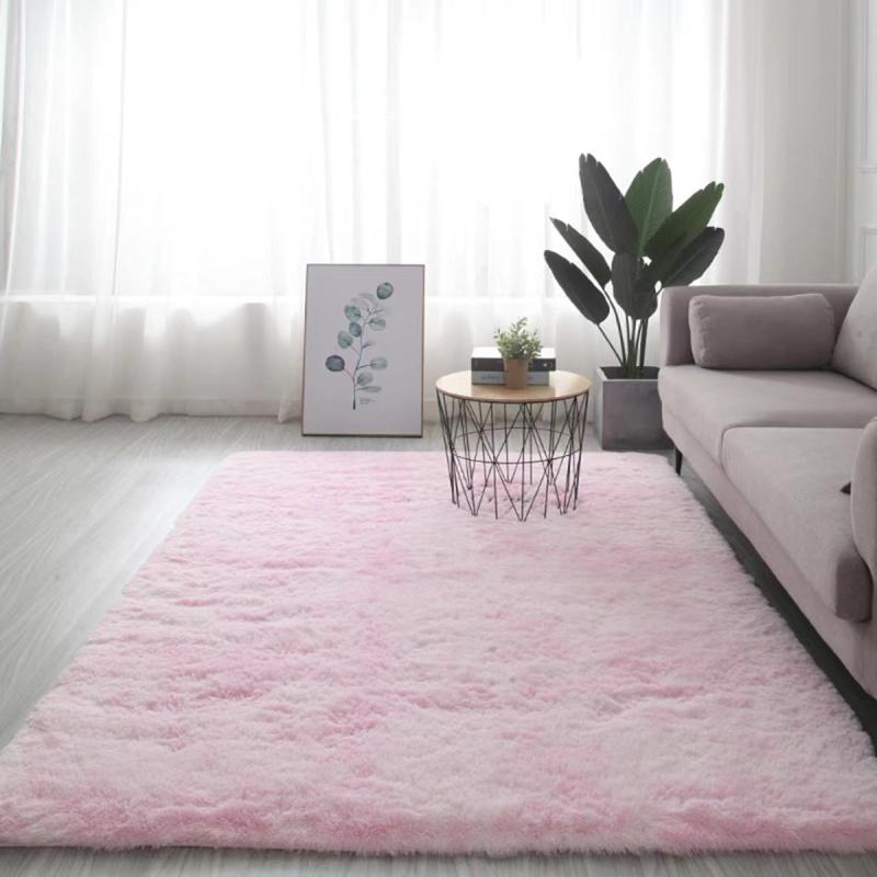 Soft Pink Area Rug Plush Floor Mat Rectangular Carpet Shaggy Rug Home Decor