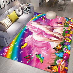 Rainbow Horse Area Rug for Living Room Soft Polyester Fiber Mat