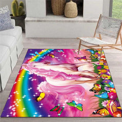 Rainbow Horse Area Rug for Living Room Soft Polyester Fiber Mat