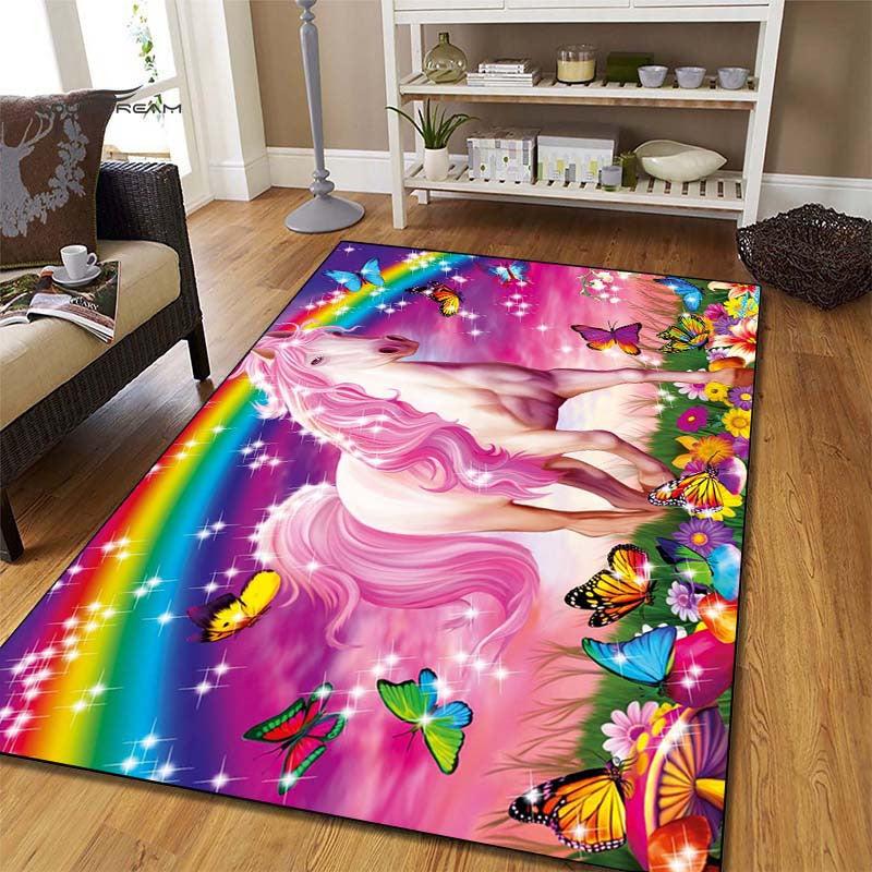 Rainbow Horse Area Rug for Living Room Soft Polyester Fiber Mat