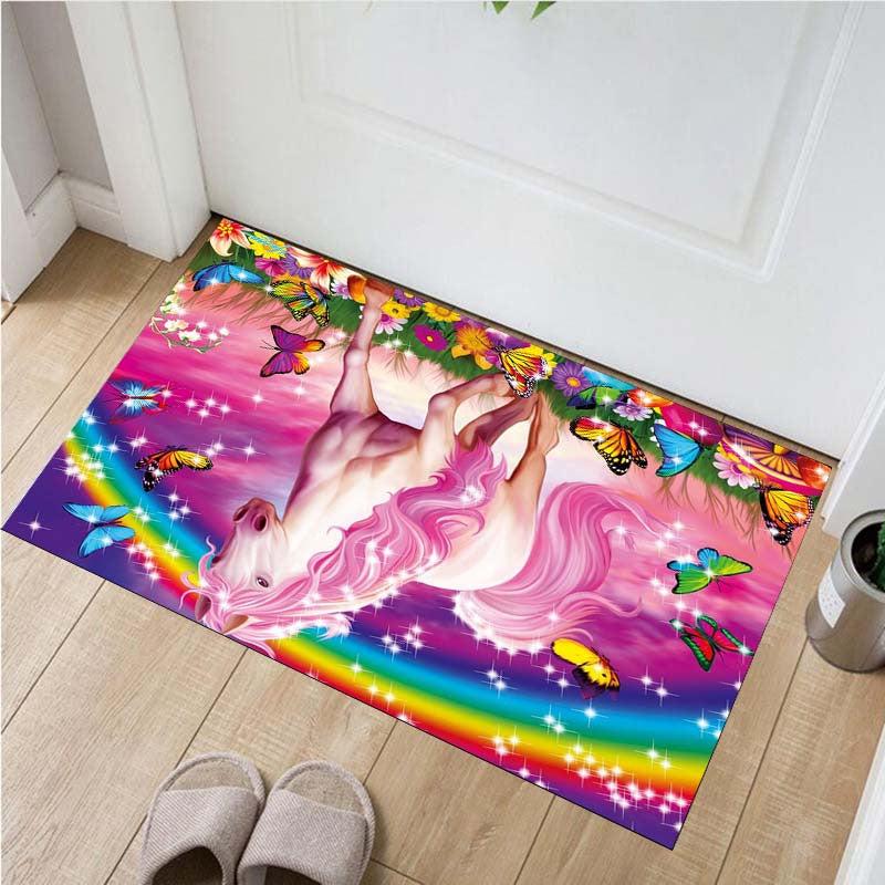 Rainbow Horse Area Rug for Living Room Soft Polyester Fiber Mat