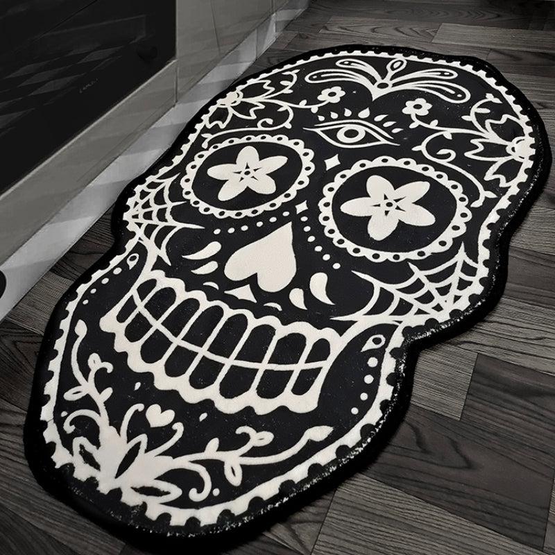 Thick Fluffy Skull Carpet for Living Room Halloween Skeleton Bedroom Plush Rug