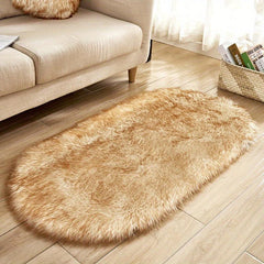Plush Faux Sheepskin Oval Area Rug, Soft Floor Mat for Living Room