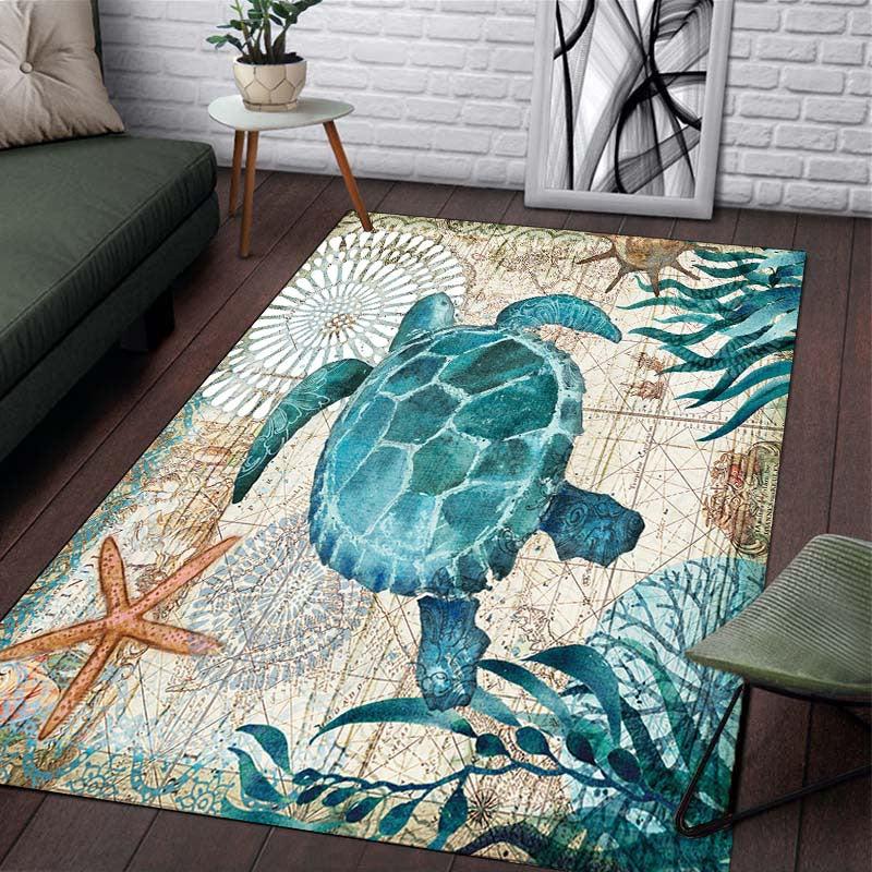 Turtle Pattern Area Rug Soft Polyester Fiber Mat Washable