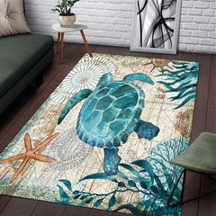 Turtle Pattern Area Rug Soft Polyester Fiber Mat Washable