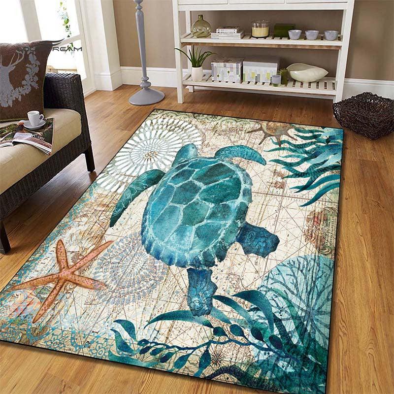 Turtle Pattern Area Rug Soft Polyester Fiber Mat Washable