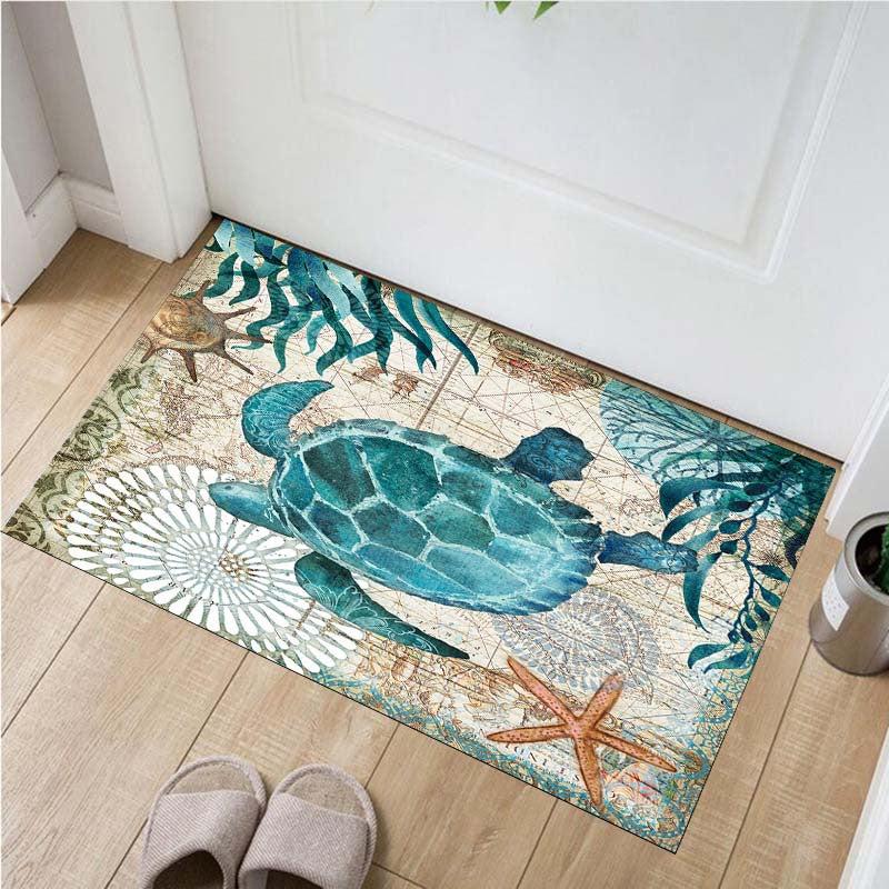 Turtle Pattern Area Rug Soft Polyester Fiber Mat Washable