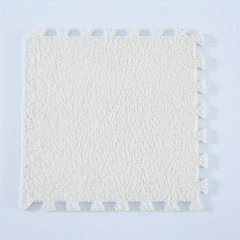 12pcs Creamy Style Carpet Plush Puzzle Foam Floor Mat Thick Interlocking