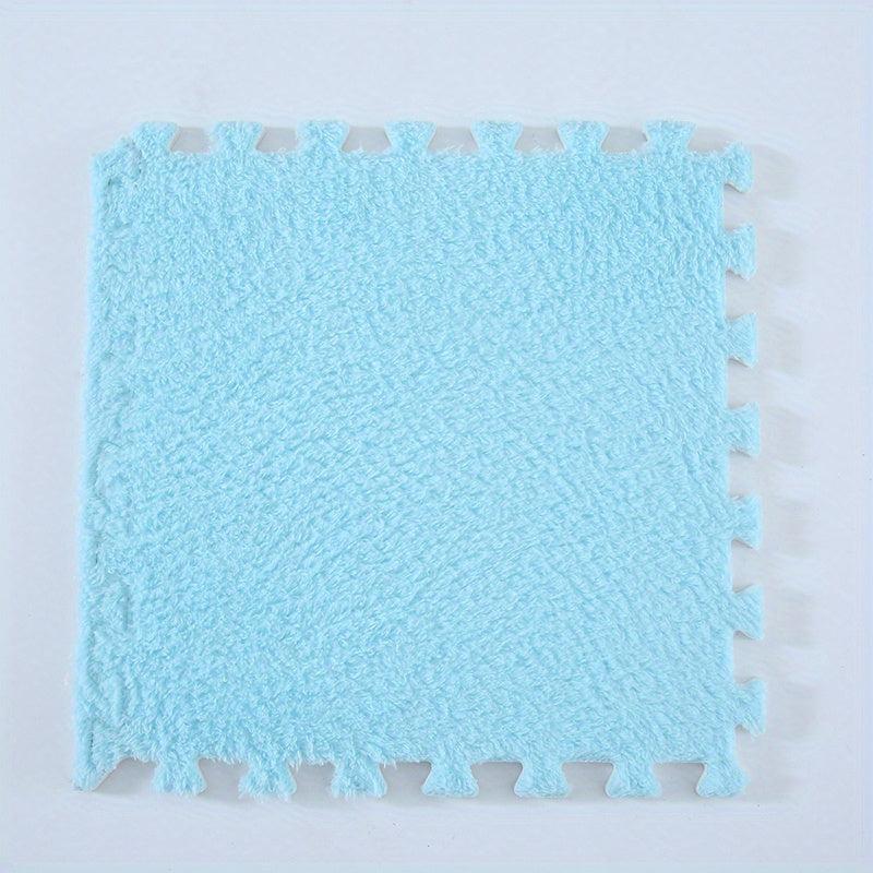 12pcs Creamy Style Carpet Plush Puzzle Foam Floor Mat Thick Interlocking