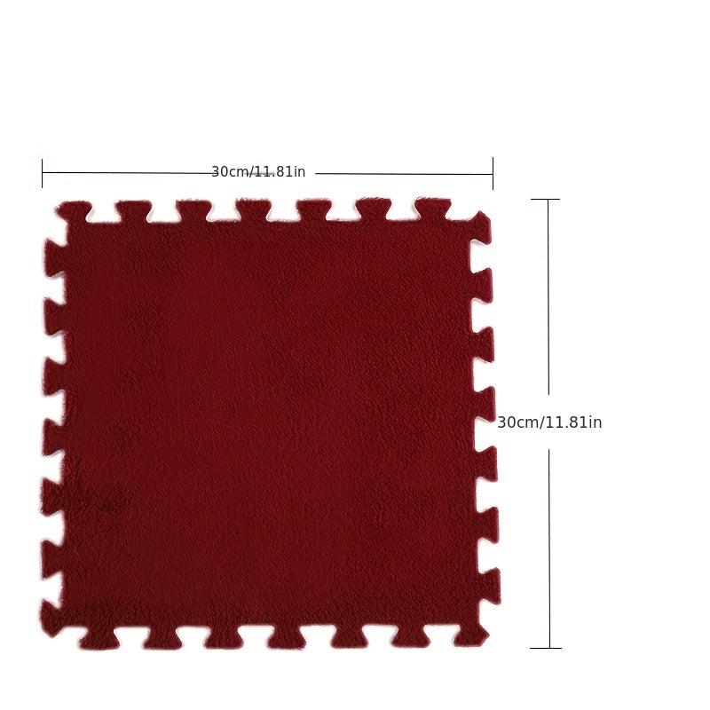 12pcs Creamy Style Carpet Plush Puzzle Foam Floor Mat Thick Interlocking