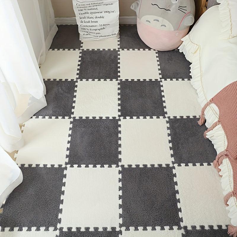 12pcs Creamy Style Carpet Plush Puzzle Foam Floor Mat Thick Interlocking