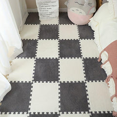 12pcs Creamy Style Carpet Plush Puzzle Foam Floor Mat Thick Interlocking