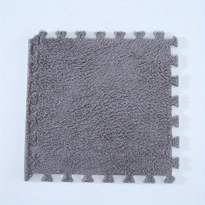12pcs Creamy Style Carpet Plush Puzzle Foam Floor Mat Thick Interlocking