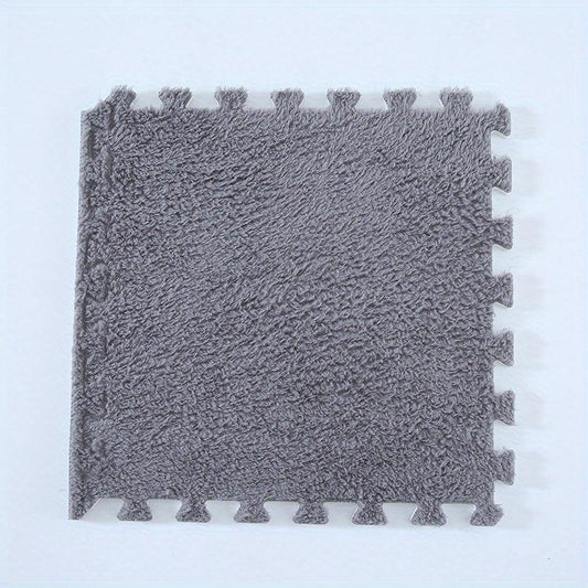 12pcs Creamy Style Carpet Plush Puzzle Foam Floor Mat Thick Interlocking