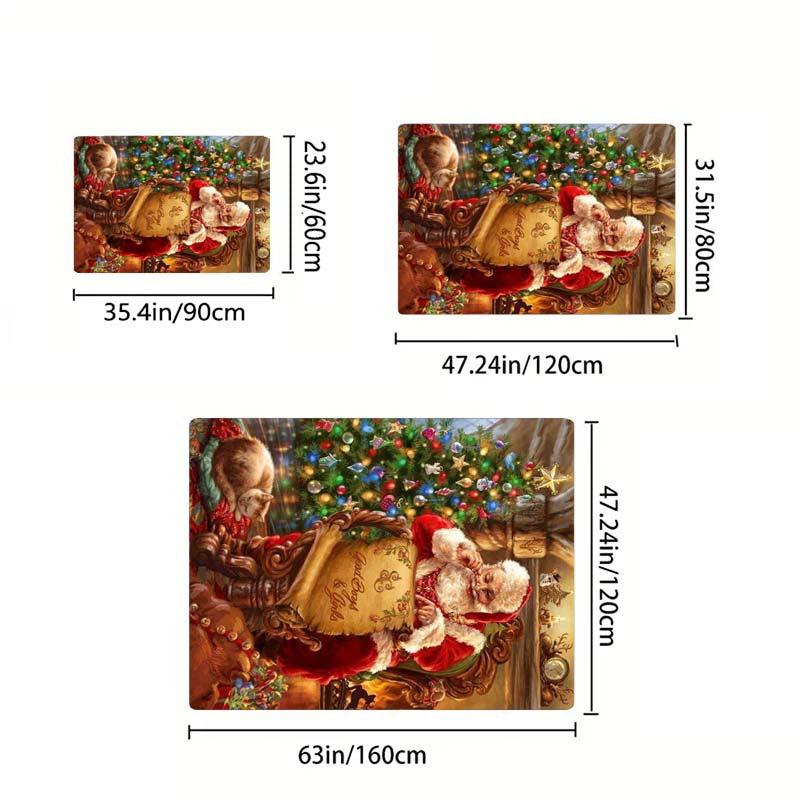 Christmas Santa Print Carpet Living Room Floor Mat Winter Decor Rug