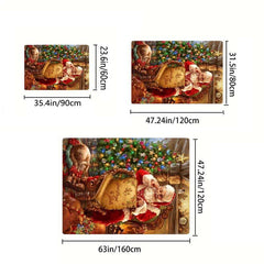 Christmas Santa Print Carpet Living Room Floor Mat Winter Decor Rug