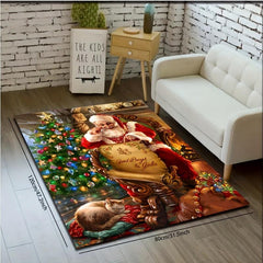Christmas Santa Print Carpet Living Room Floor Mat Winter Decor Rug