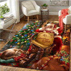 Christmas Santa Print Carpet Living Room Floor Mat Winter Decor Rug