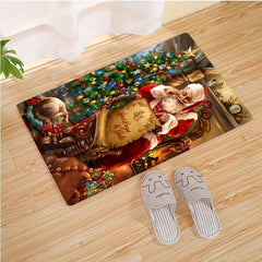Christmas Santa Print Carpet Living Room Floor Mat Winter Decor Rug