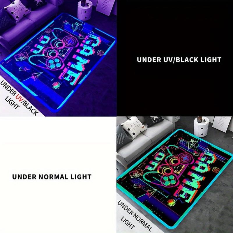 UV Light Flannel Luminous Rugs Gaming Area Blacklight Rug For Bedroom