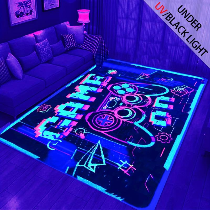 UV Light Flannel Luminous Rugs Gaming Area Blacklight Rug For Bedroom