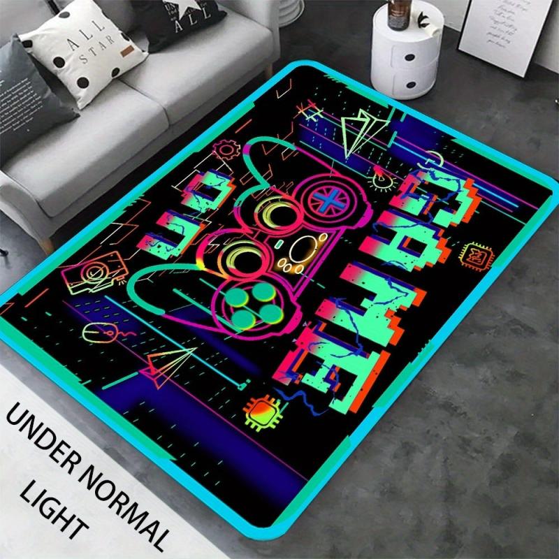 UV Light Flannel Luminous Rugs Gaming Area Blacklight Rug For Bedroom
