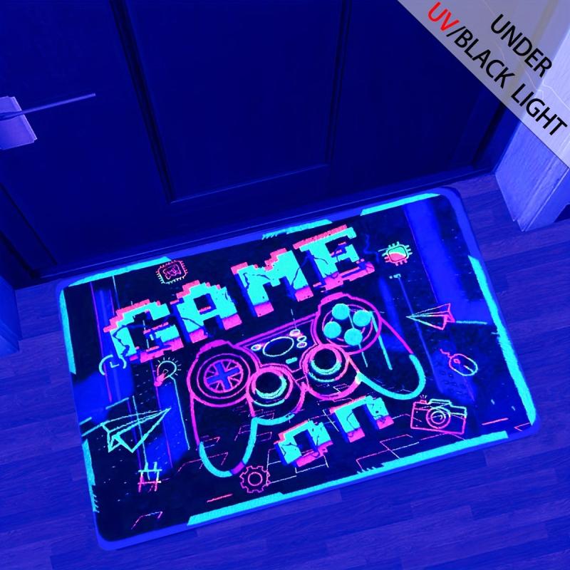 UV Light Flannel Luminous Rugs Gaming Area Blacklight Rug For Bedroom