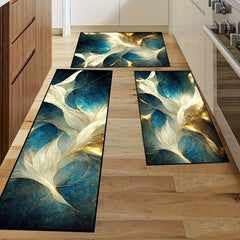 Golden Green Geometric Pattern Area Rug Kitchen Rug
