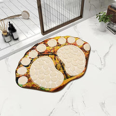 Cobblestone Patterned Bathroom Rug 3D Big Feet Indoor Mat Non slip Mat