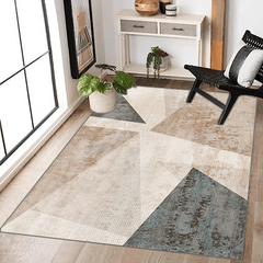 Geometric Living Room Area Carpet - Washable Abstract Modern Blanket