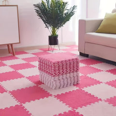 10pcs Pink Plush Foam Floor Mat for Girls and Kids 12in x 1
