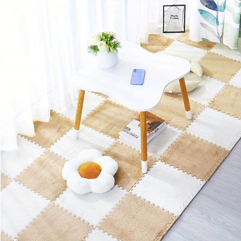 10pcs Fluffy Puzzle Floor Mat Soft Flooring Tiles DIY Rugs Patchwork Carpet