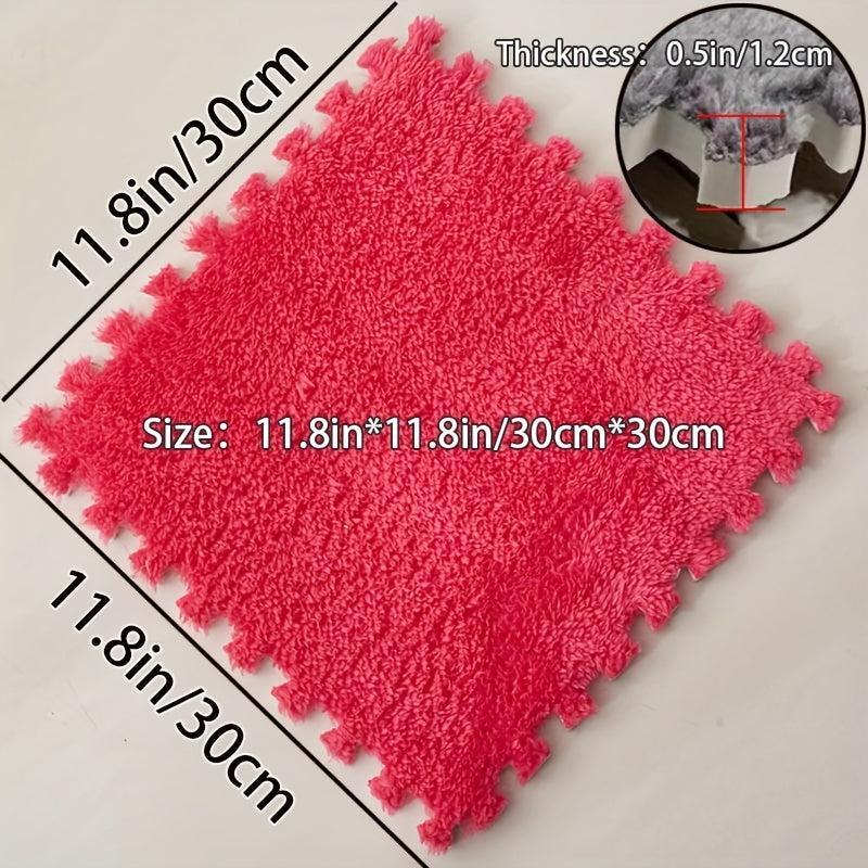 10pcs Fluffy Puzzle Floor Mat Soft Flooring Tiles DIY Rugs Patchwork Carpet