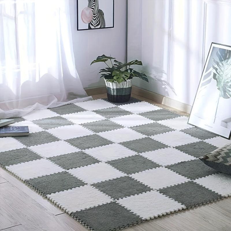 10pcs Fluffy Puzzle Floor Mat Soft Flooring Tiles DIY Rugs Patchwork Carpet