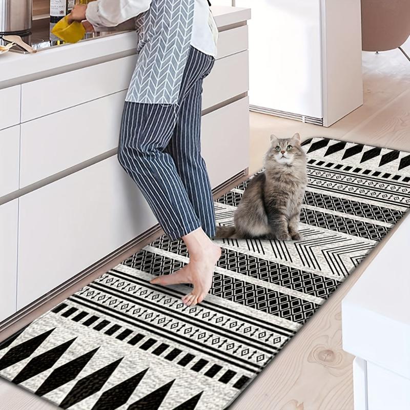 Soft Geometric Printed Area Rug - Modern Non-slip Bedroom Floor Mat