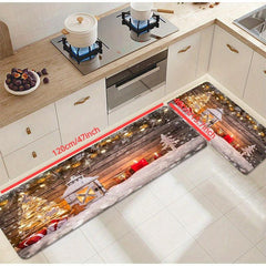 Christmas Festive Kitchen Rug Stain Resistant Waterproof Long Strip Floor Mat