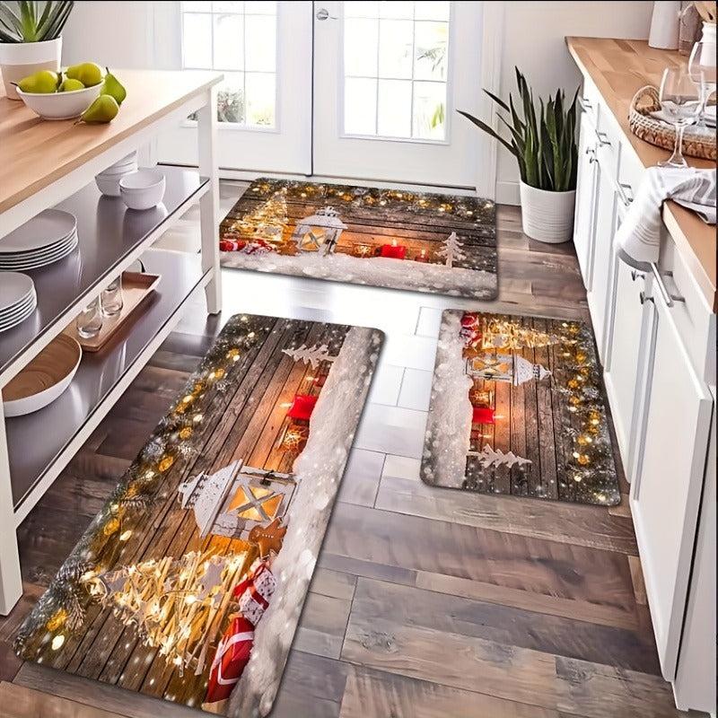 Christmas Festive Kitchen Rug Stain Resistant Waterproof Long Strip Floor Mat