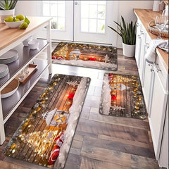 Christmas Festive Kitchen Rug Stain Resistant Waterproof Long Strip Floor Mat