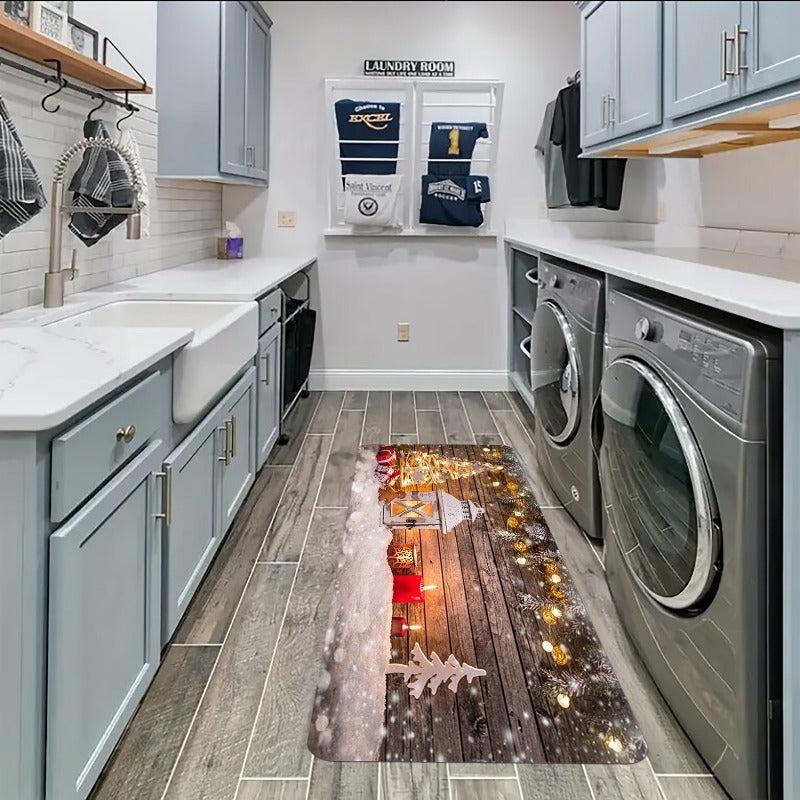Christmas Festive Kitchen Rug Stain Resistant Waterproof Long Strip Floor Mat